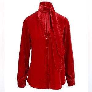 L’Agence Red Crushed Velvet Blouse XS Holiday